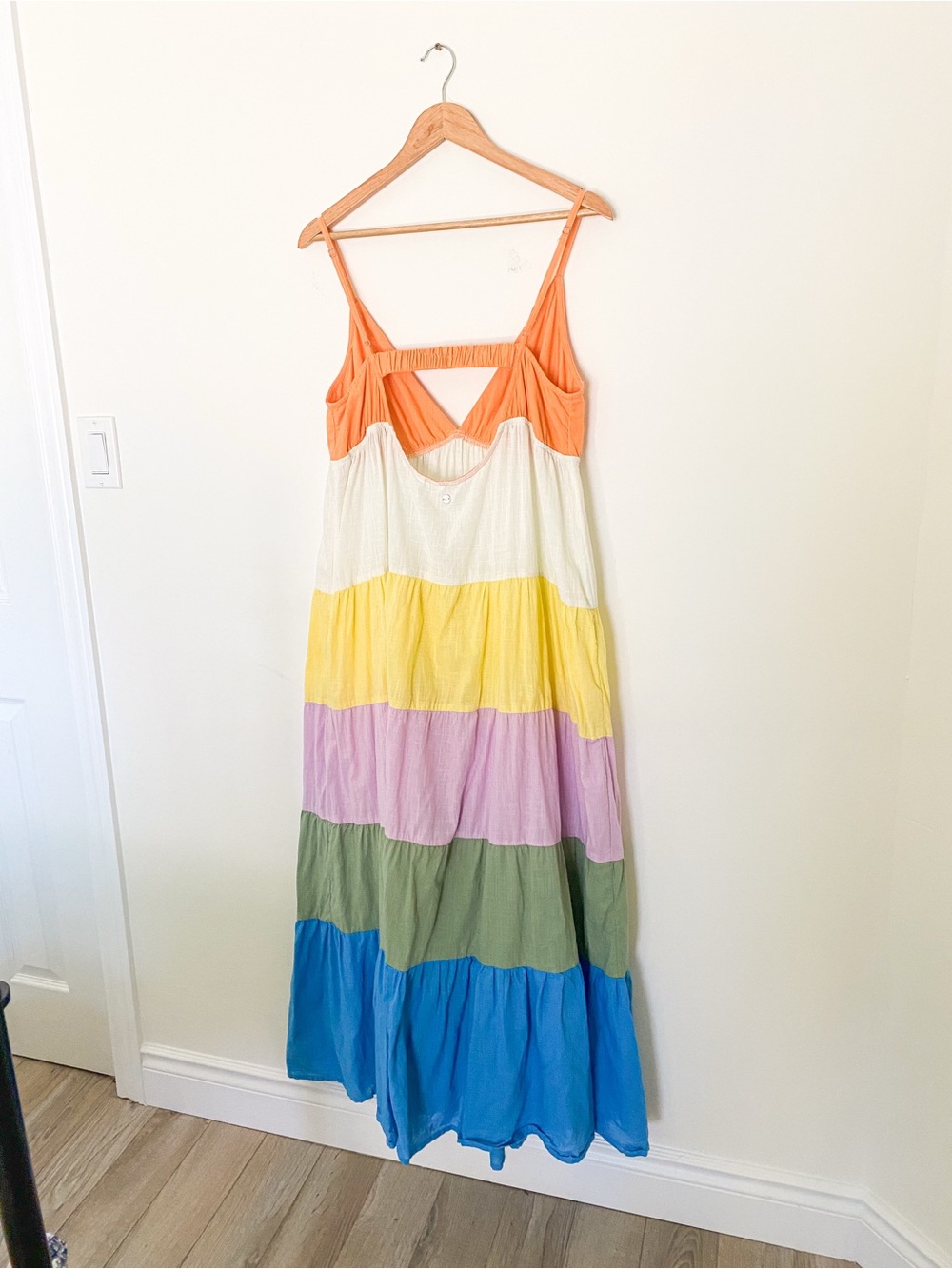 ROXY | 100% Cotton Maxi Dress | Colorblock Tiered Sundress | XL | Vacation Dress - Picture 3 of 8